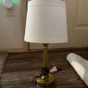 Brass Table Lamp with White Linen Shade - Unbranded
